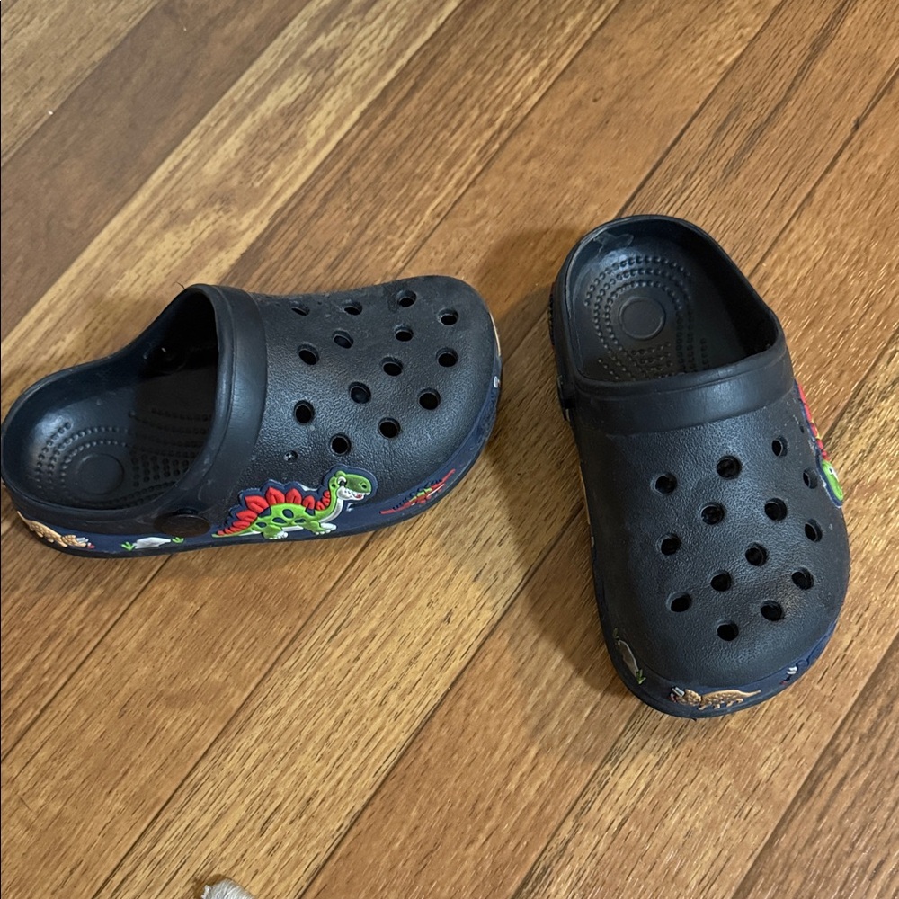Kids Black Clogs with Dinosaur Design